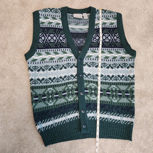 Estate Vintage 90s Sweater Vest Button Front Cardigan Geometric Print Size M - Picture 8 of 11